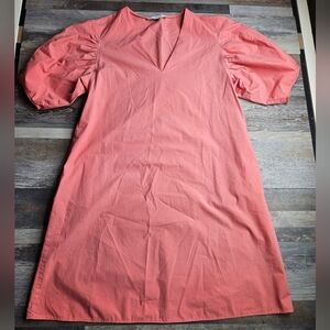 Adolfo Dominguez Dress Women's Small Puff Sleeves V-Neck Dusty Pink